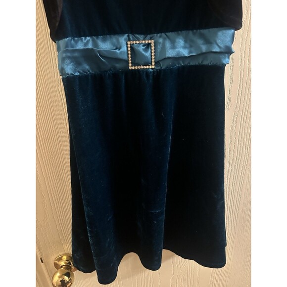 Holiday Editions Girls Fancy Christmas Dress Modest Teal Blue Velvet Size 7/8 - Picture 3 of 4